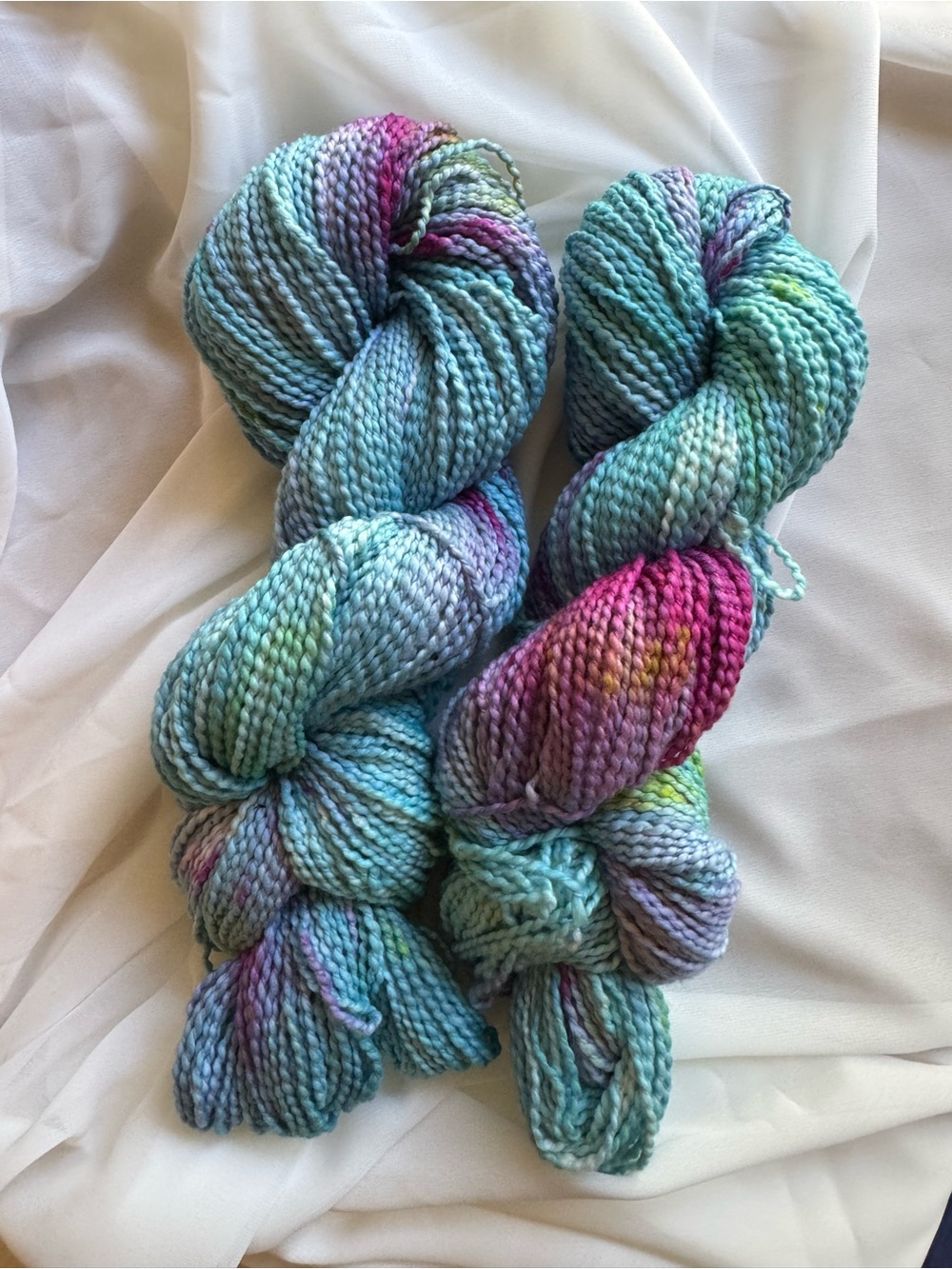 Hand-Dyed Turquoise & Pink Variegated Yarn Skeins — 100% Cotton Boucle Yarn lot